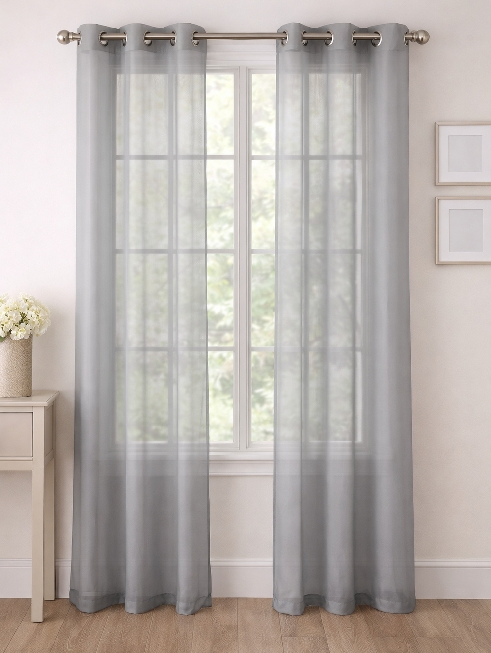 Casablanca Grey Sheer Curtains 55”x90” Set of 2 Panels Window Voile Grommet Top